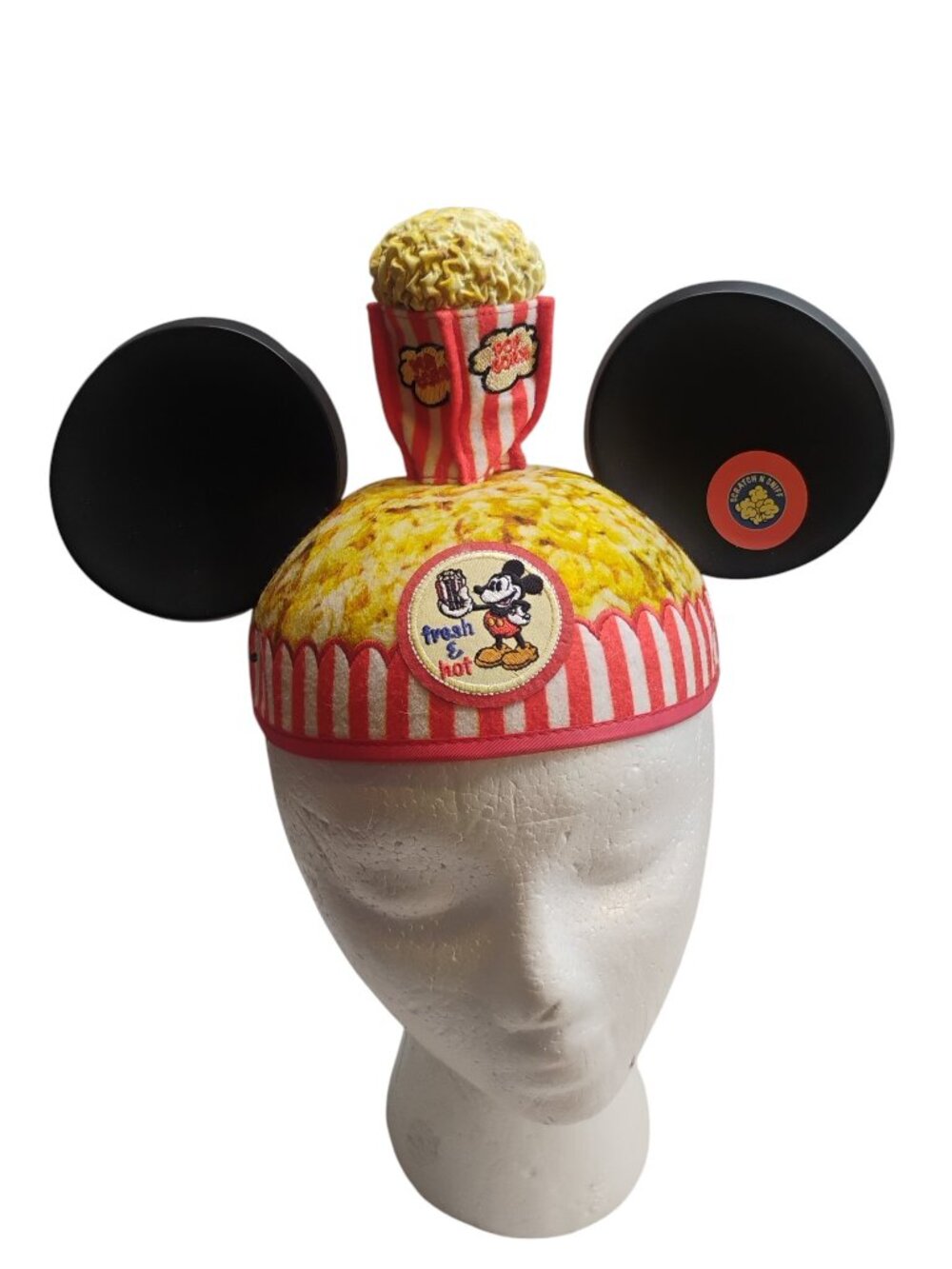 Disney Mickey Mouse Ears 'Fresh & Hot" Pop Corn Hat Cap Scratch N Sniff Sticker